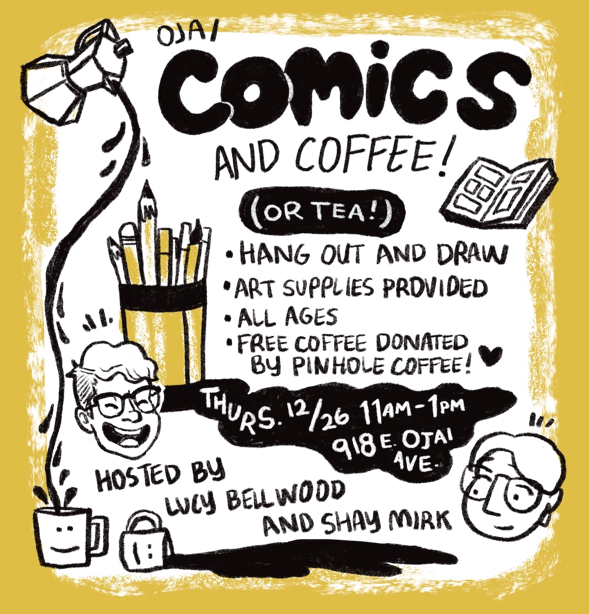 A flyer for Comics and Coffee