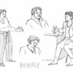 Four pen sketches of Beverly, the mother from the production.